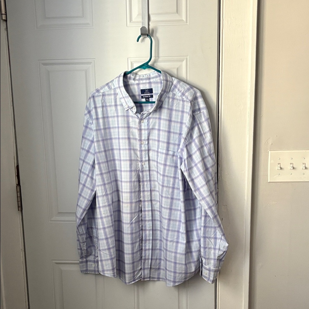George Men's Purple and White Plaid Shirt